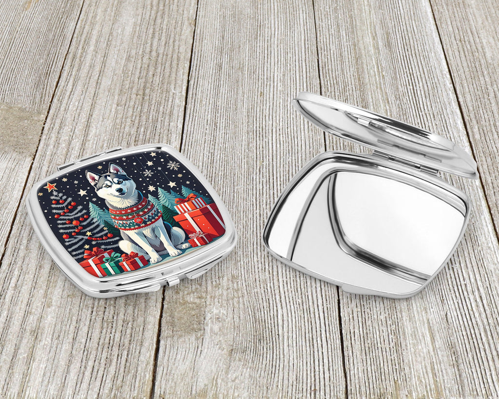 Siberian Husky Christmas Compact Mirror Decorative Travel Makeup Mirror for Women Girls Gifts Pocket Makeup Mirror Folding Handheld