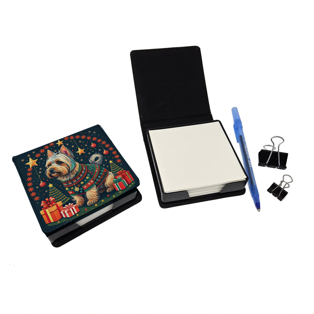 Silky Terrier Christmas PU Leather Note Paper Holder with Artist-Designed Cover, Desk Accessory, Office Gift