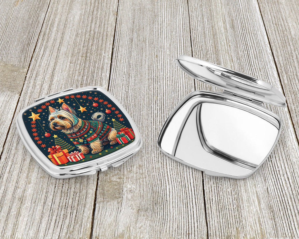 Silky Terrier Christmas Compact Mirror Decorative Travel Makeup Mirror for Women Girls Gifts Pocket Makeup Mirror Folding Handheld