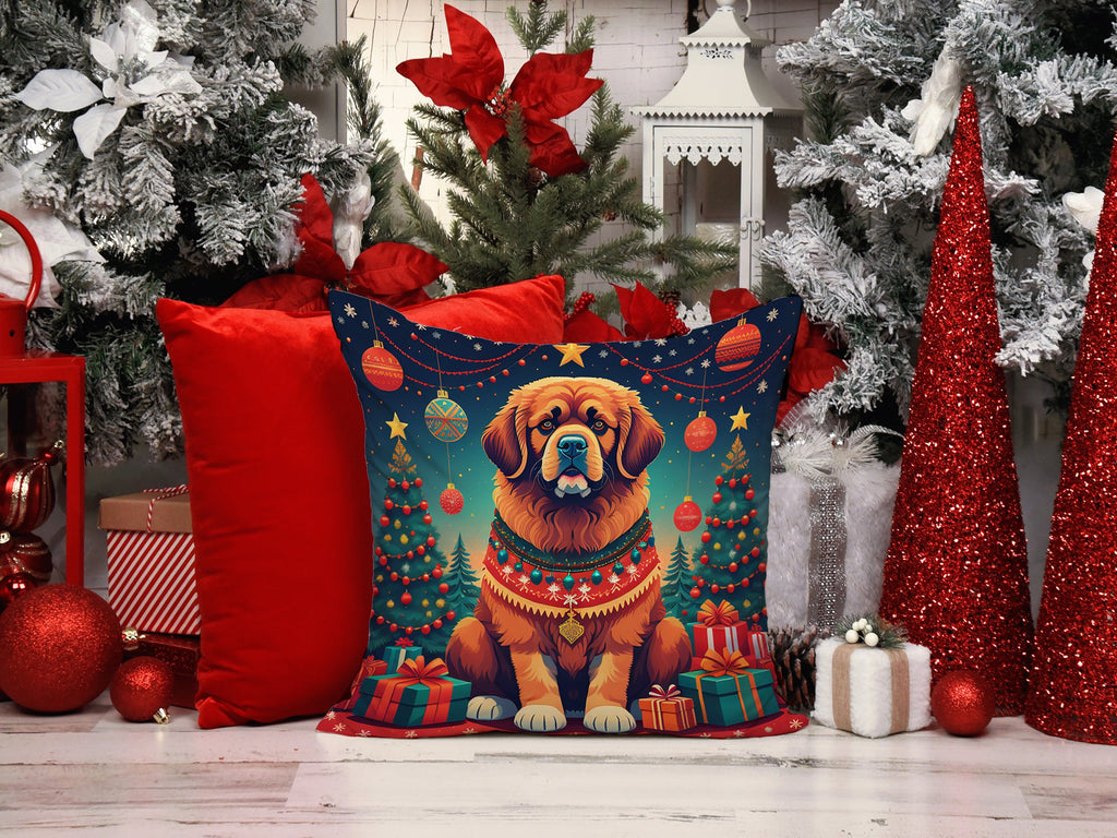 Tibetan Mastiff Christmas Decorative Throw Pillow 18x18 Indoor Outdoor Accent Cushion, Fabric Cover with Insert for Sofa, Bed, Porch & Living Room