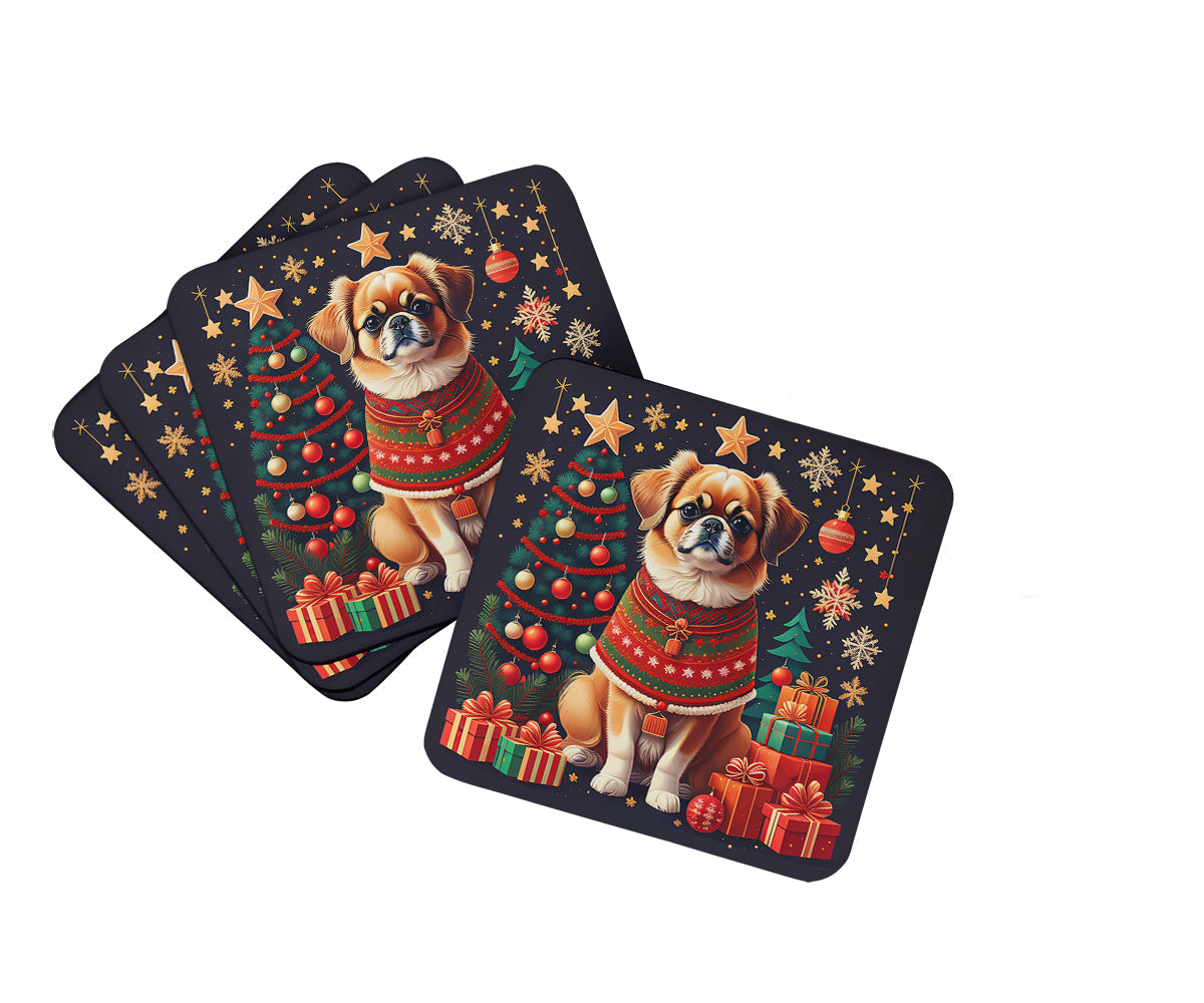 Tibetan Spaniel Christmas Foam Coasters Set of 4 Cup Coasters for Indoor Outdoor, Tabletop Protection, Anti Slip, Mouse pad Material