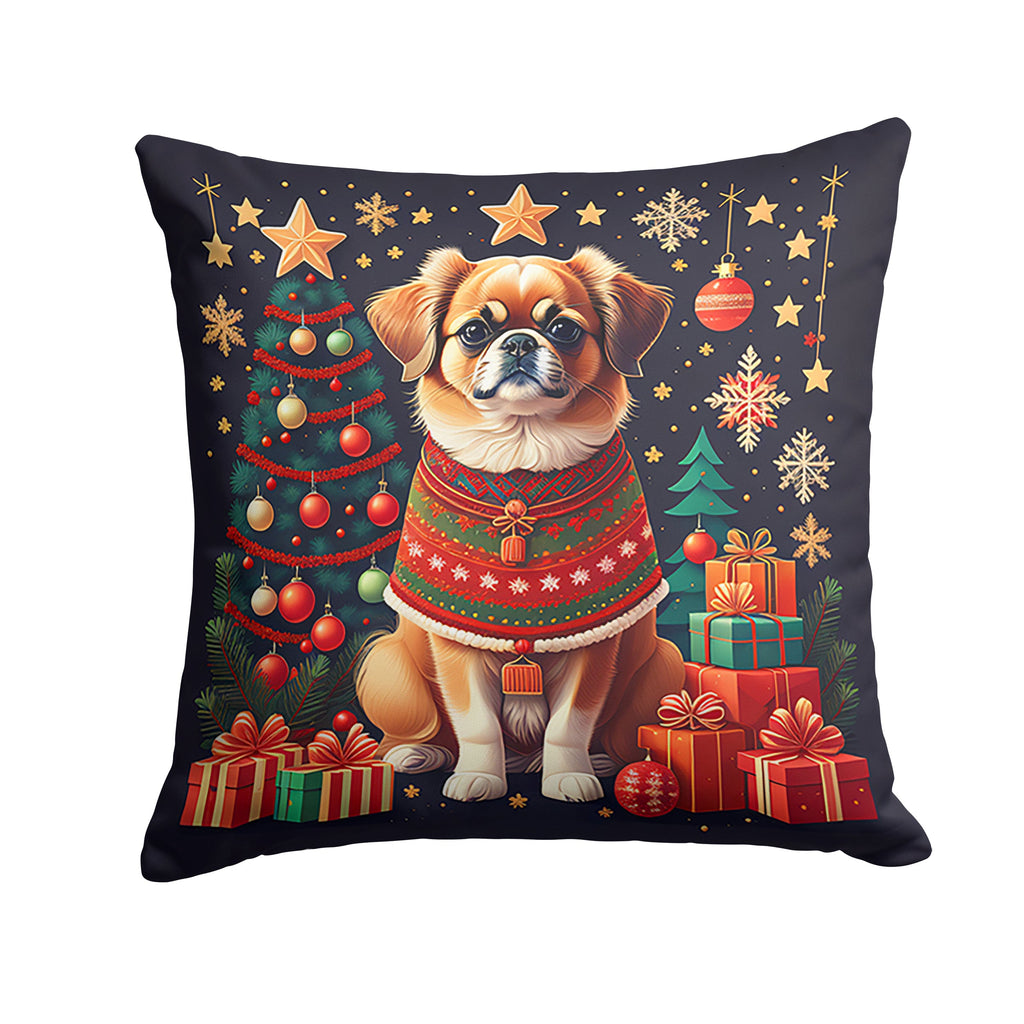 Tibetan Spaniel Christmas Decorative Throw Pillow 18x18 Indoor Outdoor Accent Cushion, Fabric Cover with Insert for Sofa, Bed, Porch & Living Room