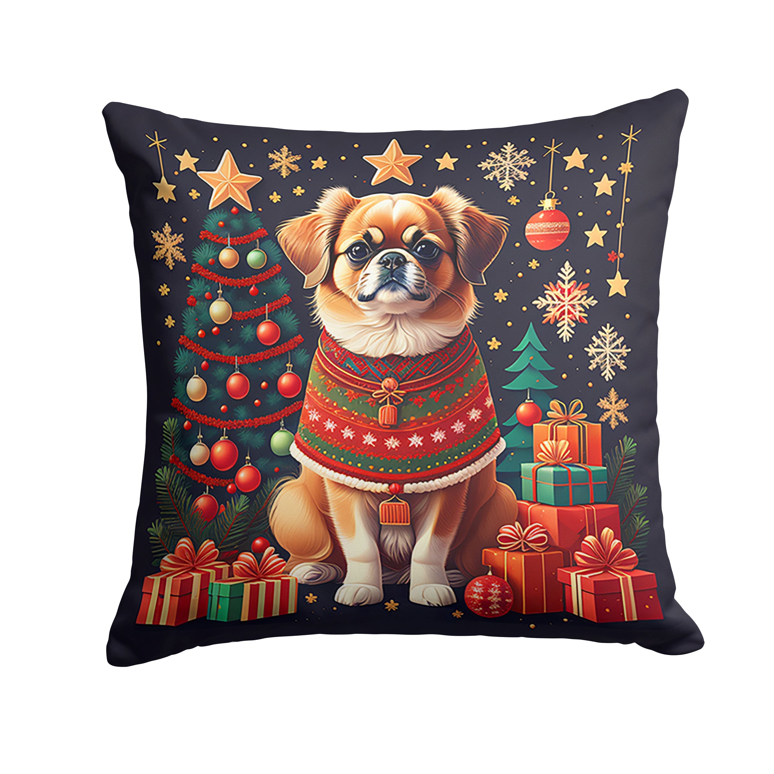 Tibetan Spaniel Christmas Decorative Throw Pillow 18x18 Indoor Outdoor Accent Cushion, Fabric Cover with Insert for Sofa, Bed, Porch & Living Room
