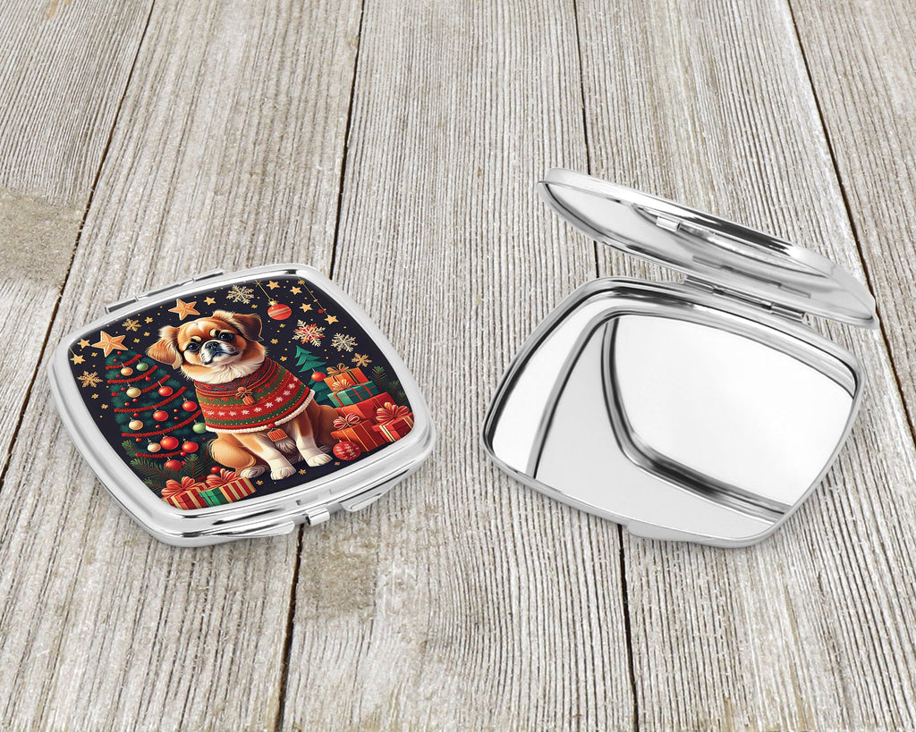 Tibetan Spaniel Christmas Compact Mirror Decorative Travel Makeup Mirror for Women Girls Gifts Pocket Makeup Mirror Folding Handheld