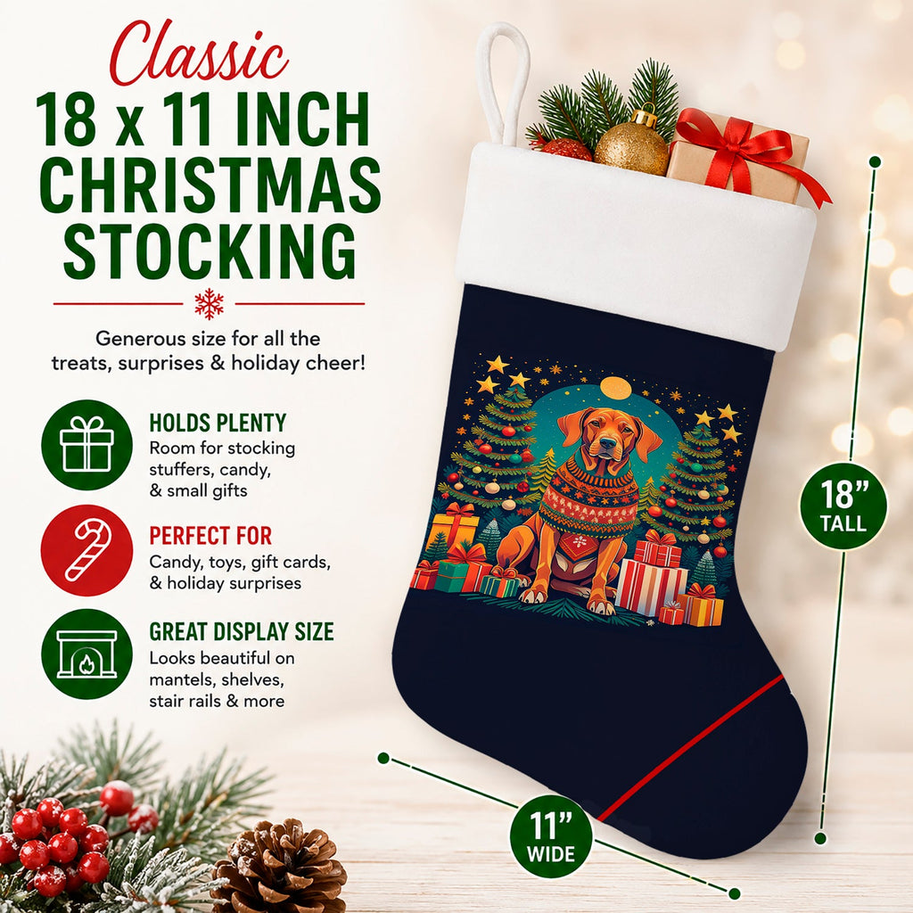Vizsla Christmas Holiday Stocking Double-Sided Print, Polyester Suede,11x18, Made in USA