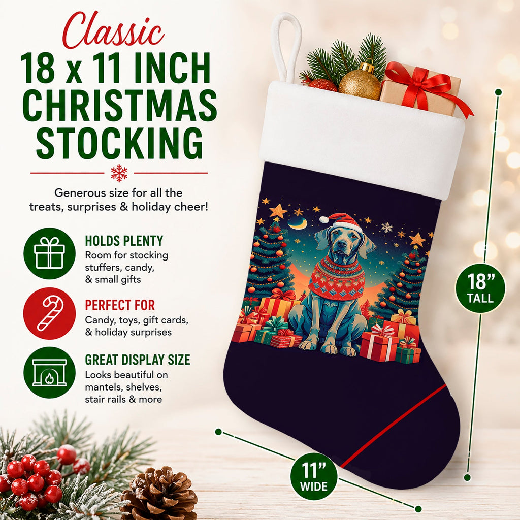Weimaraner Christmas Holiday Stocking Double-Sided Print, Polyester Suede,11x18, Made in USA