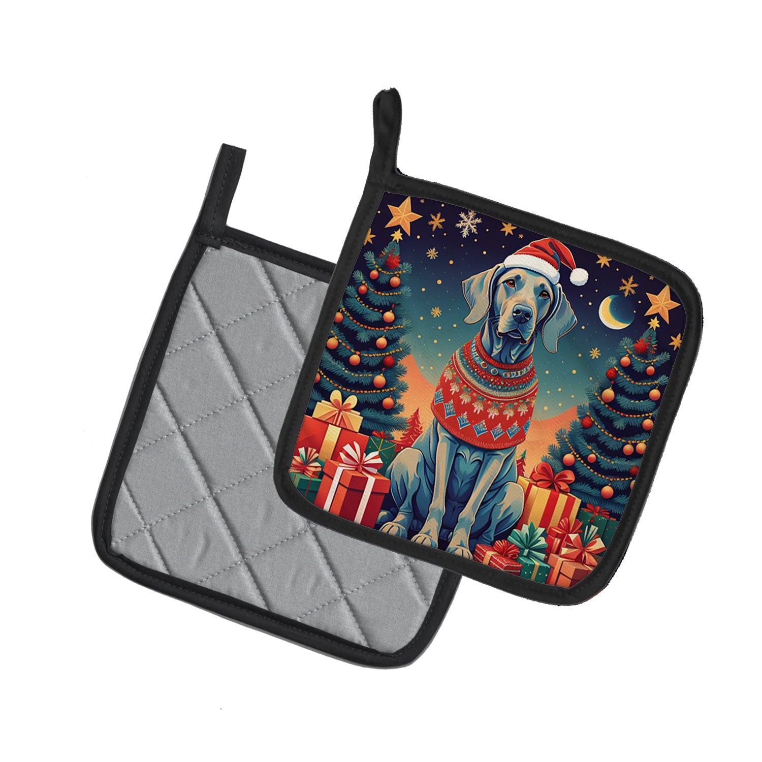 Weimaraner Christmas Pot Holder Set of 2 Heat Resistant Quilted Hot Pads 7.5 x 7.5 Inch, Insulated Kitchen Trivets for Cooking & Baking