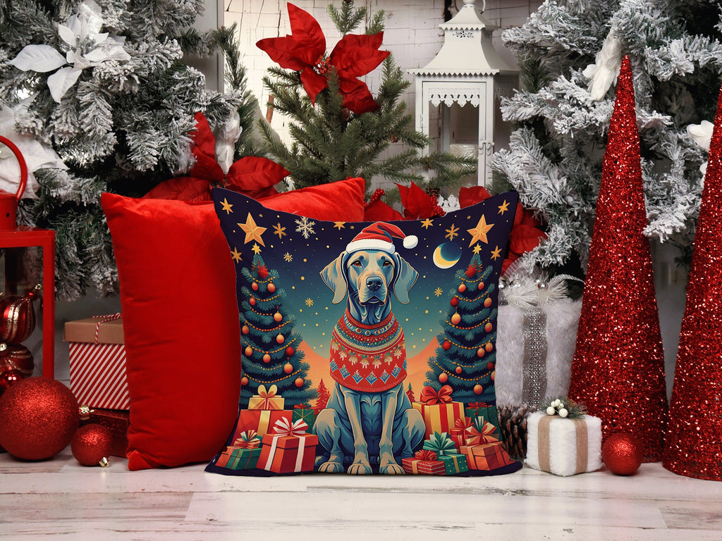 Weimaraner Christmas Decorative Throw Pillow 14x14 Indoor Outdoor Accent Cushion, Fabric Cover with Insert for Sofa, Bed, Porch & Living Room