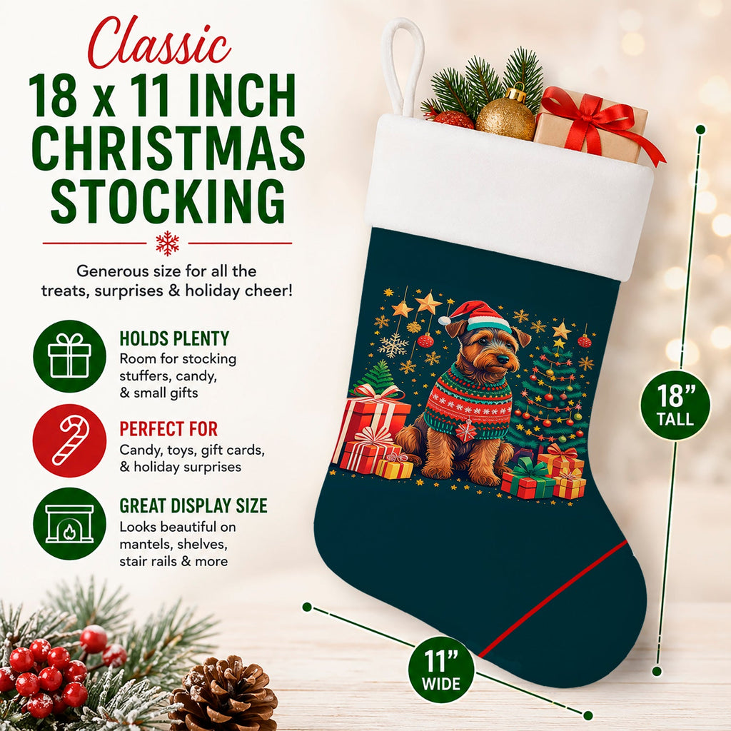 Welsh Terrier Christmas Holiday Stocking Double-Sided Print, Polyester Suede,11x18, Made in USA