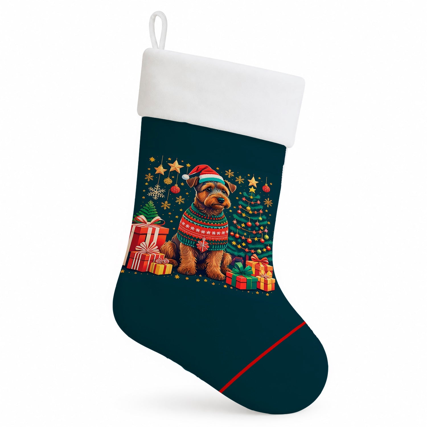 Welsh Terrier Christmas Holiday Stocking Double-Sided Print, Polyester Suede,11x18, Made in USA
