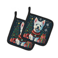 Westie Christmas Pot Holder Set of 2 Heat Resistant Quilted Hot Pads 7.5 x 7.5 Inch, Insulated Kitchen Trivets for Cooking & Baking