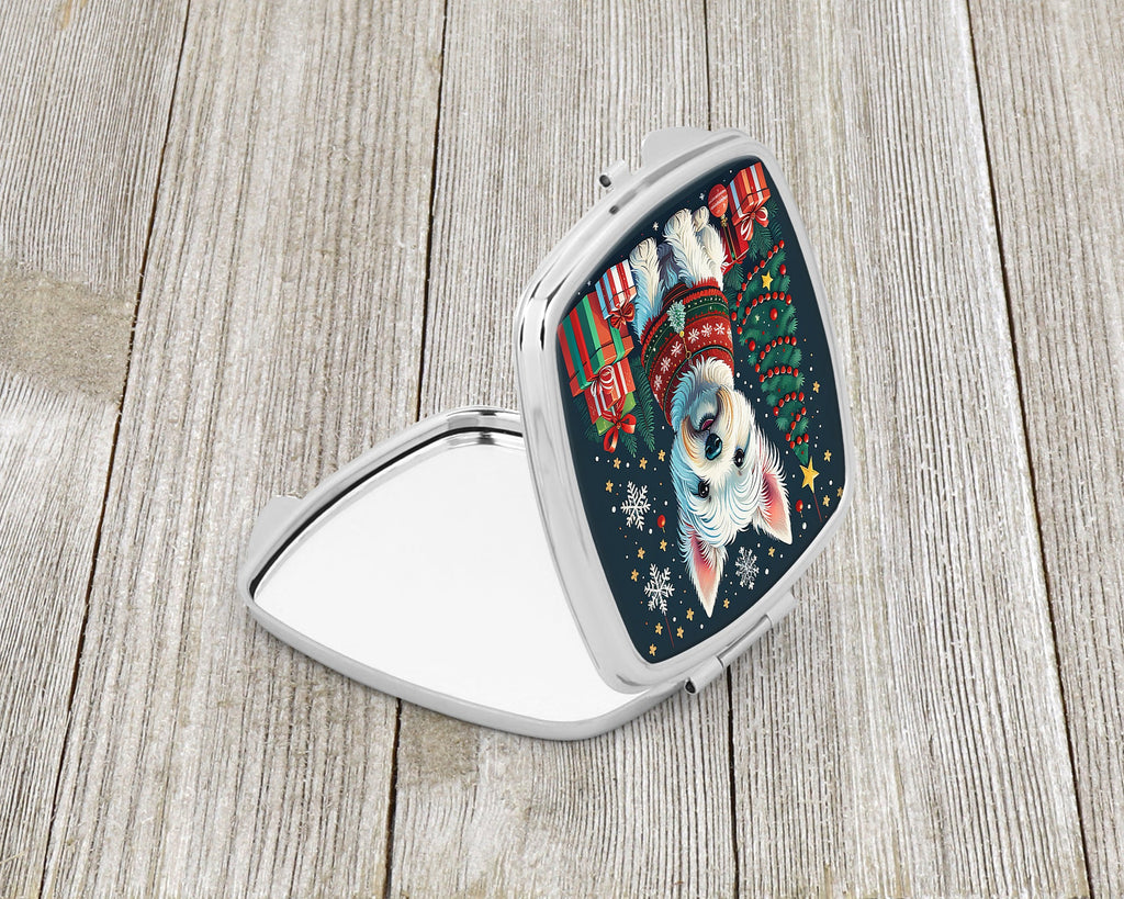 Westie Christmas Compact Mirror Decorative Travel Makeup Mirror for Women Girls Gifts Pocket Makeup Mirror Folding Handheld