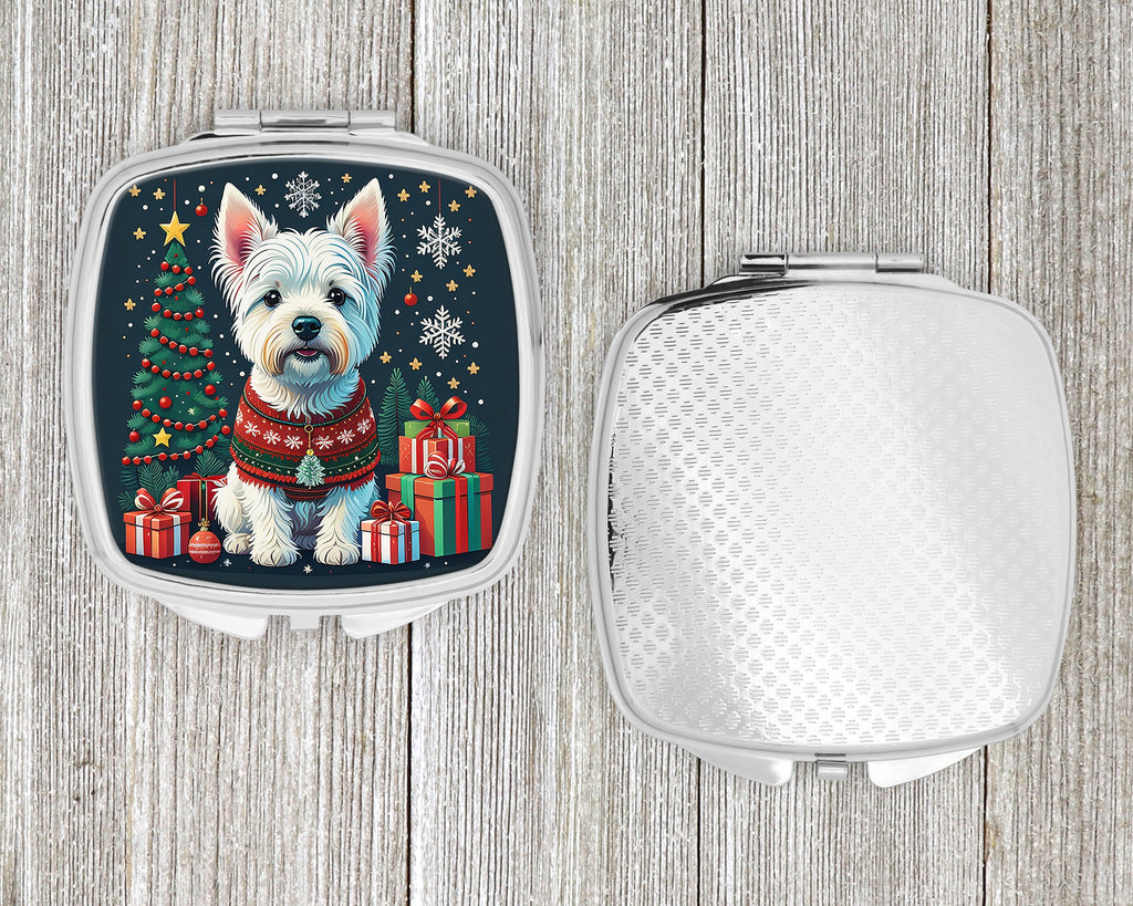 Westie Christmas Compact Mirror Decorative Travel Makeup Mirror for Women Girls Gifts Pocket Makeup Mirror Folding Handheld