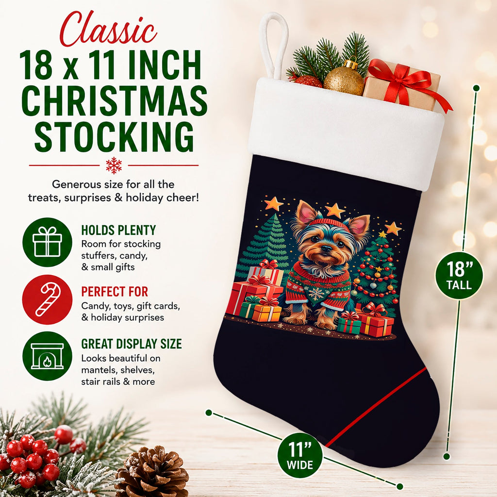 Yorkie Yorkshire Terrier Christmas Holiday Stocking Double-Sided Print, Polyester Suede,11x18, Made in USA