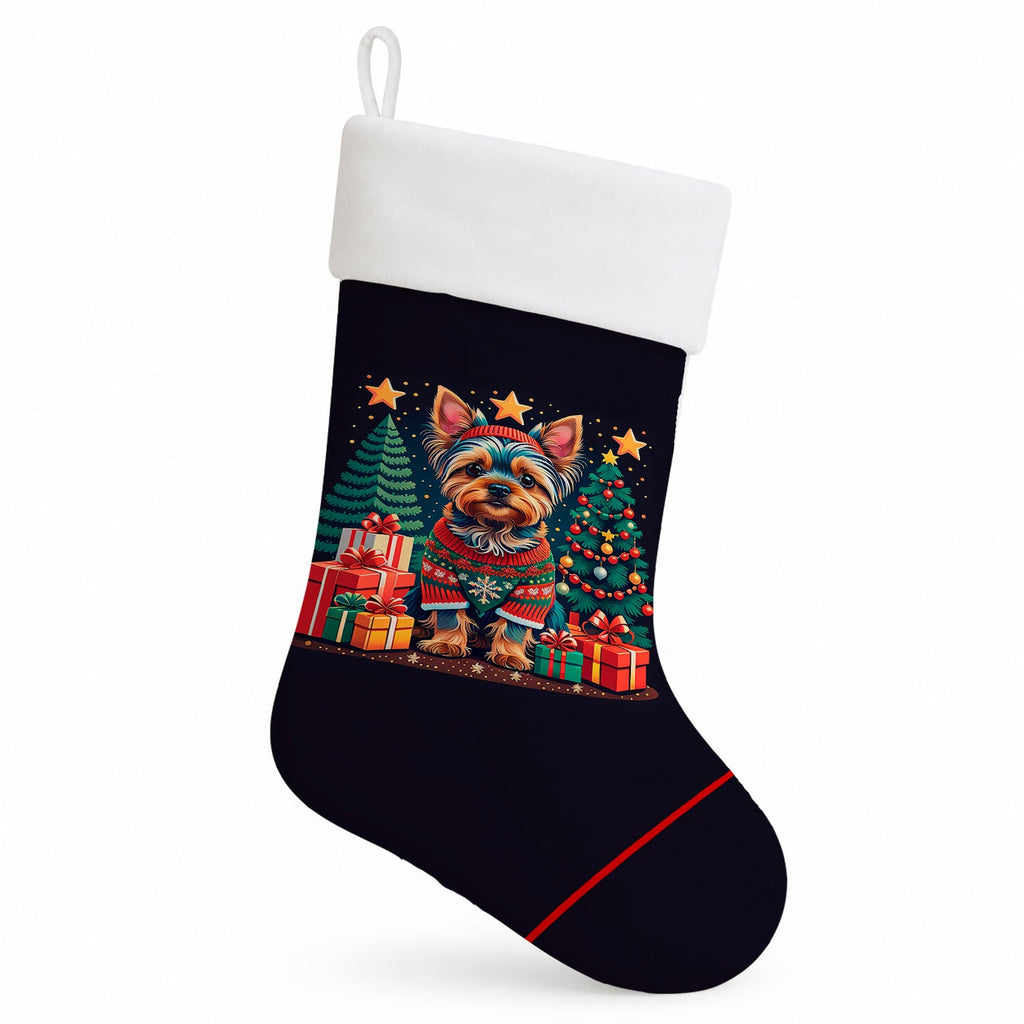 Yorkie Yorkshire Terrier Christmas Holiday Stocking Double-Sided Print, Polyester Suede,11x18, Made in USA