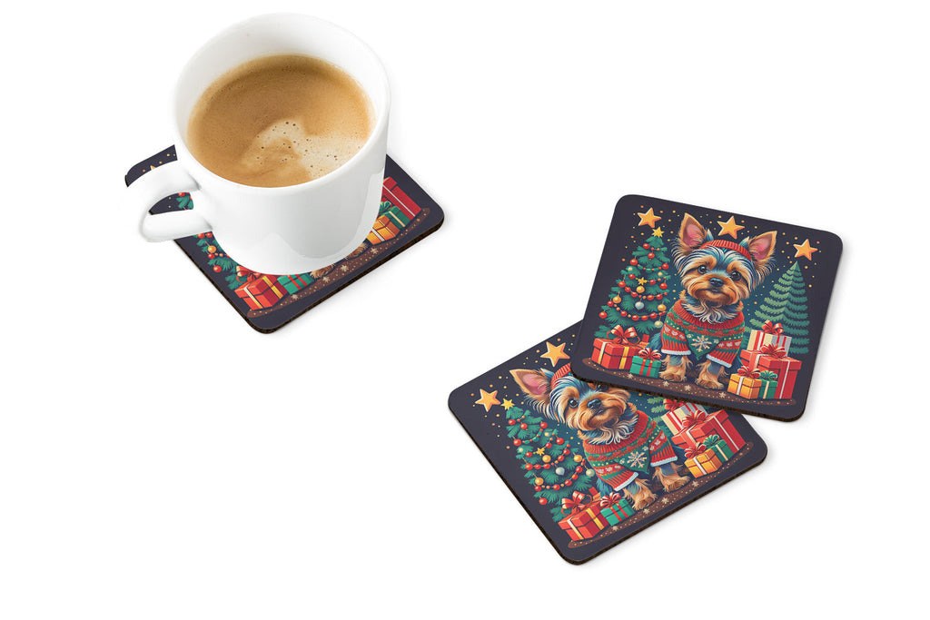 Yorkie Yorkshire Terrier Christmas Foam Coasters Set of 4 Cup Coasters for Indoor Outdoor, Tabletop Protection, Anti Slip, Mouse pad Material