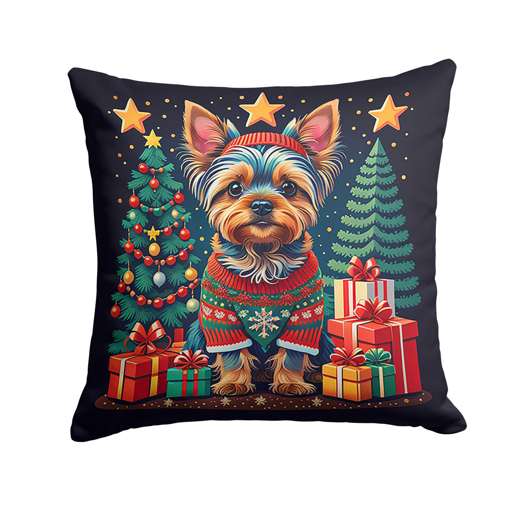 Yorkie Yorkshire Terrier Christmas Decorative Throw Pillow 18x18 Indoor Outdoor Accent Cushion, Fabric Cover with Insert for Sofa, Bed, Porch & Living Room