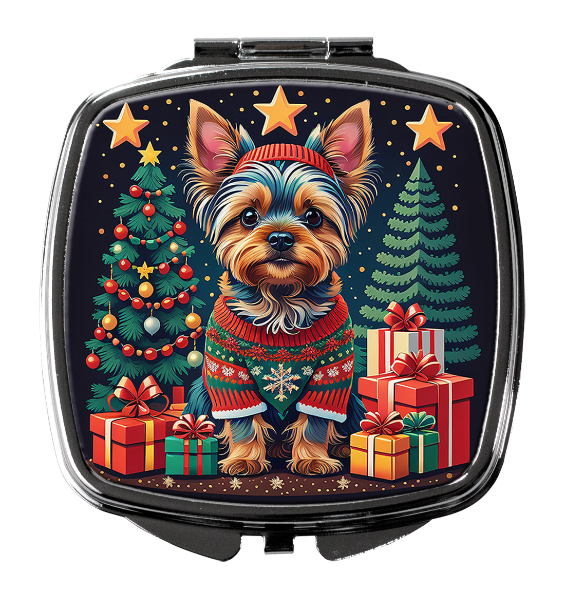 Yorkie Yorkshire Terrier Christmas Compact Mirror Decorative Travel Makeup Mirror for Women Girls Gifts Pocket Makeup Mirror Folding Handheld