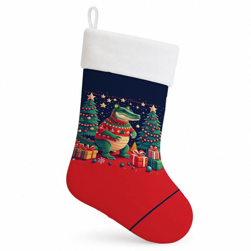 Alligator Christmas Holiday Stocking Double-Sided Print, Polyester Suede,11x18, Made in USA