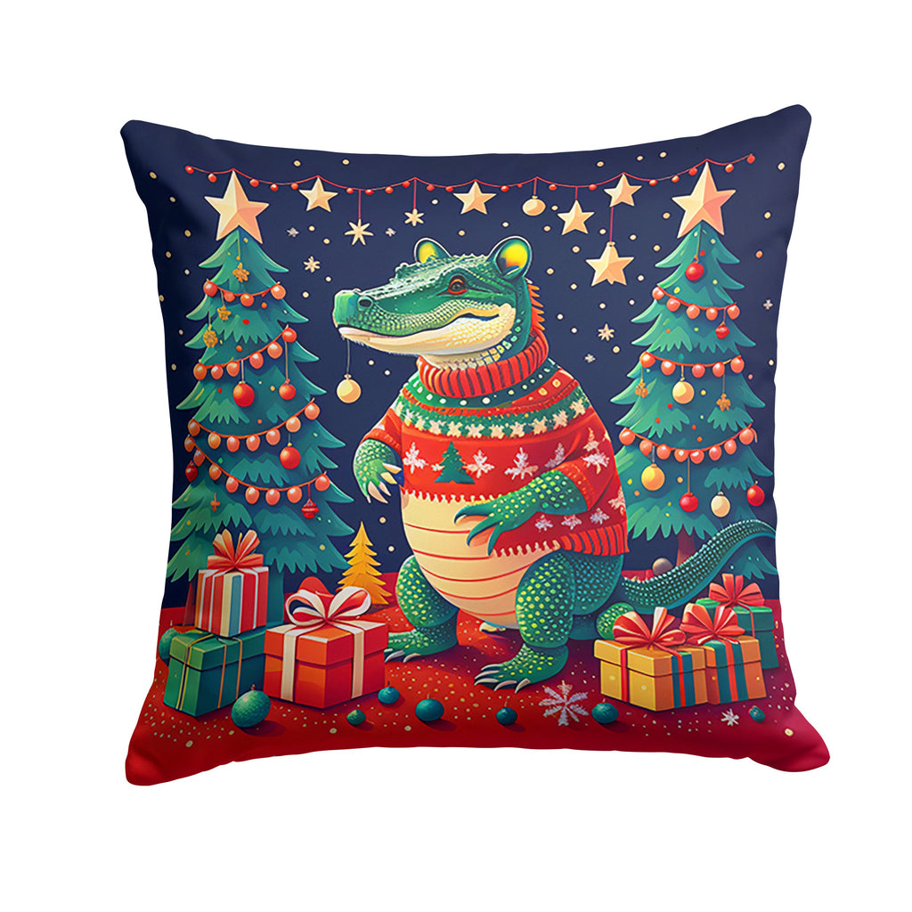 Alligator Christmas Decorative Throw Pillow 14x14 Indoor Outdoor Accent Cushion, Fabric Cover with Insert for Sofa, Bed, Porch & Living Room