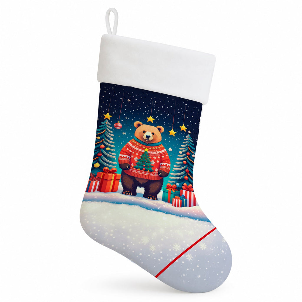 Bear Christmas Holiday Stocking Double-Sided Print, Polyester Suede,11x18, Made in USA