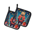 Bear Christmas Pot Holder Set of 2 Heat Resistant Quilted Hot Pads 7.5 x 7.5 Inch, Insulated Kitchen Trivets for Cooking & Baking