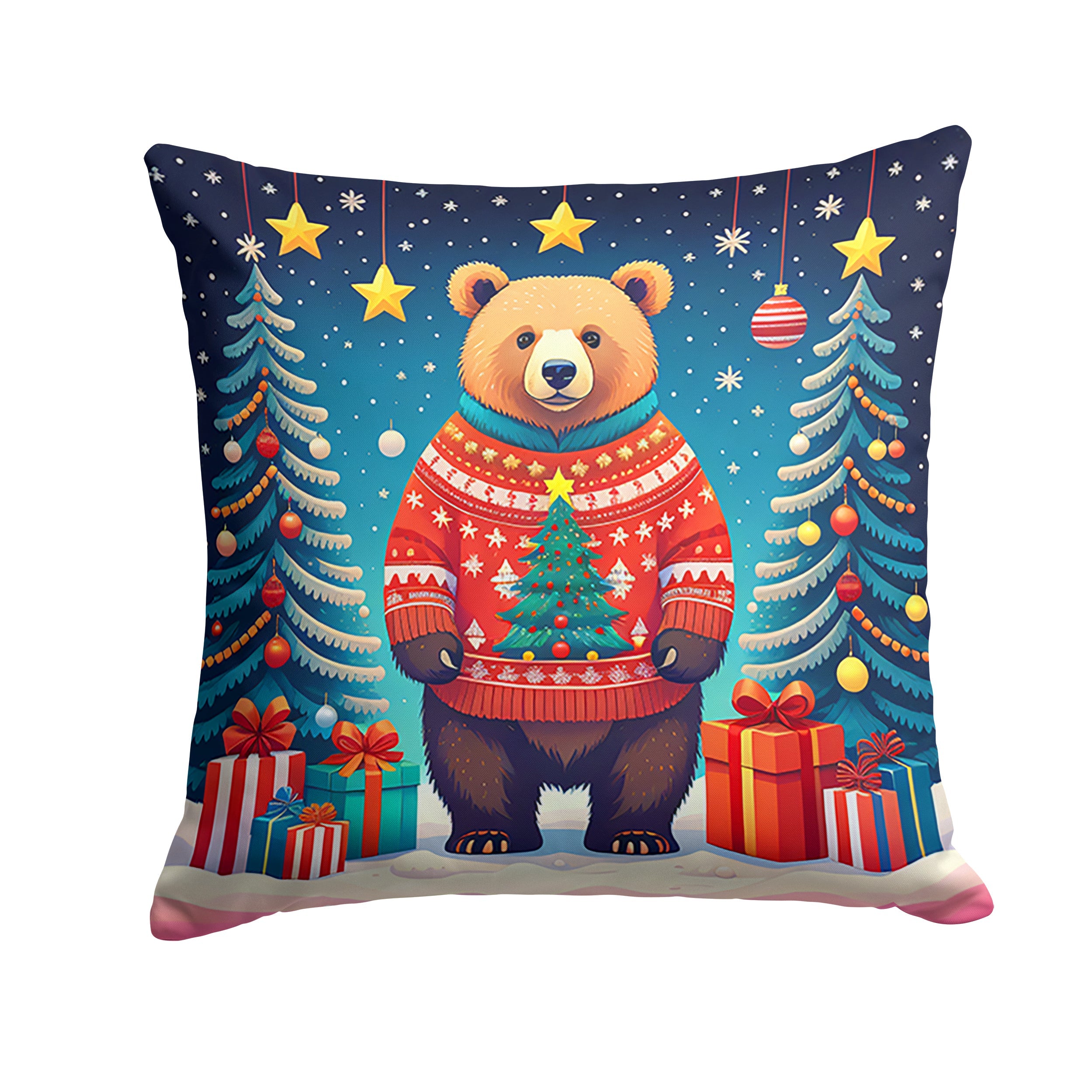 Bear Christmas Decorative Throw Pillow 18x18 Indoor Outdoor Accent Cushion, Fabric Cover with Insert for Sofa, Bed, Porch & Living Room