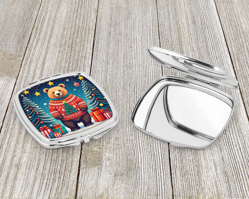 Bear Christmas Compact Mirror Decorative Travel Makeup Mirror for Women Girls Gifts Pocket Makeup Mirror Folding Handheld