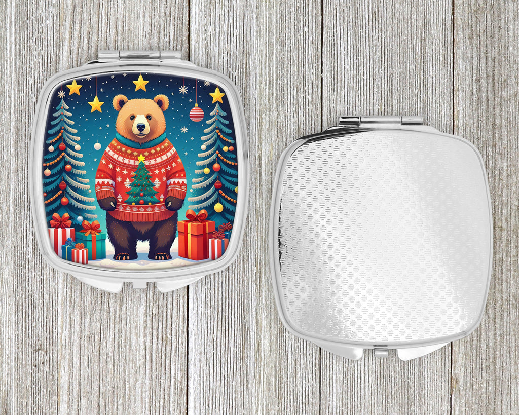 Bear Christmas Compact Mirror Decorative Travel Makeup Mirror for Women Girls Gifts Pocket Makeup Mirror Folding Handheld
