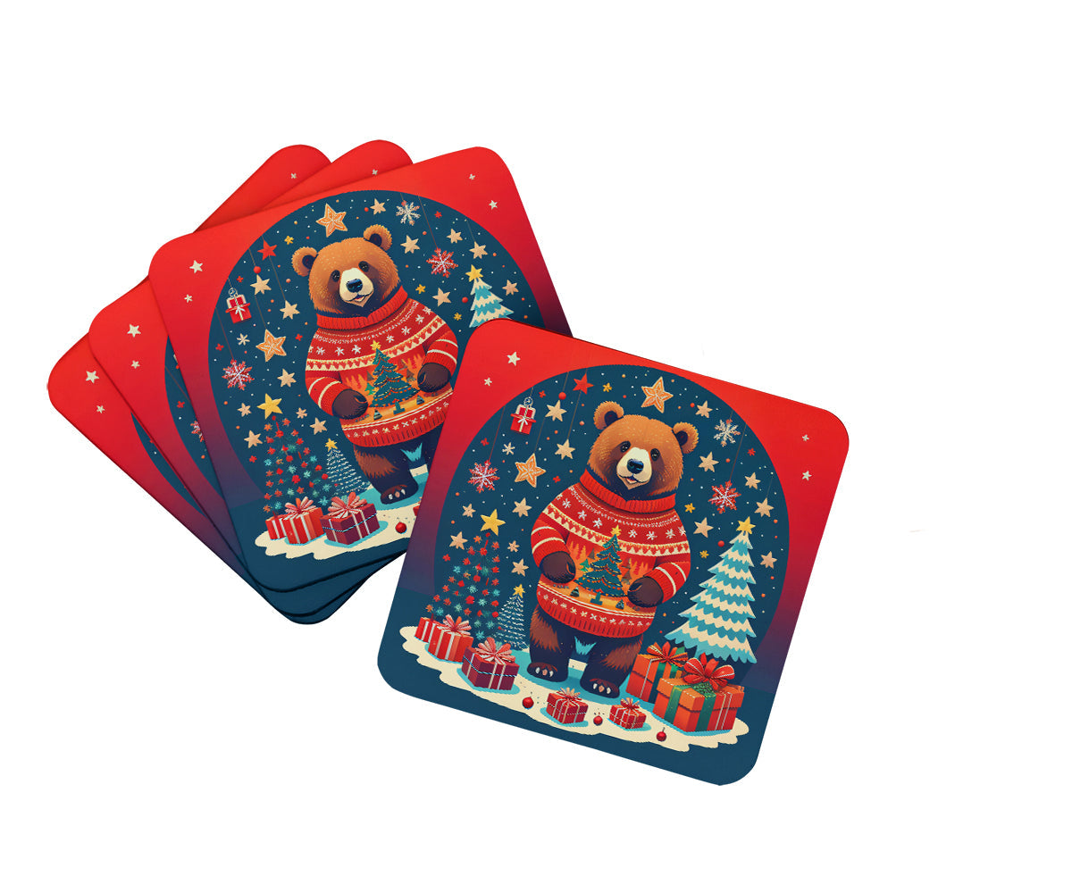 Bear Christmas Foam Coasters Set of 4 Cup Coasters for Indoor Outdoor, Tabletop Protection, Anti Slip, Mouse pad Material