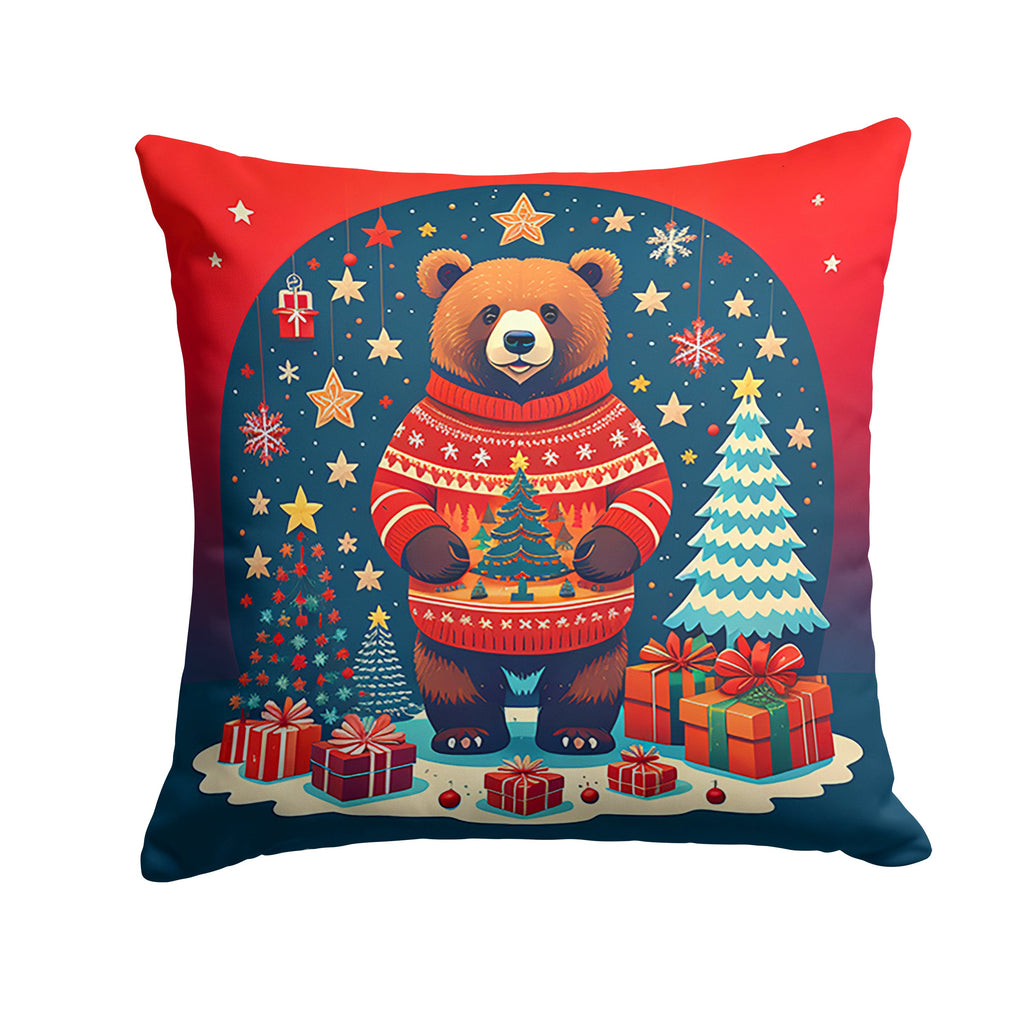 Bear Christmas Decorative Throw Pillow 14x14 Indoor Outdoor Accent Cushion, Fabric Cover with Insert for Sofa, Bed, Porch & Living Room