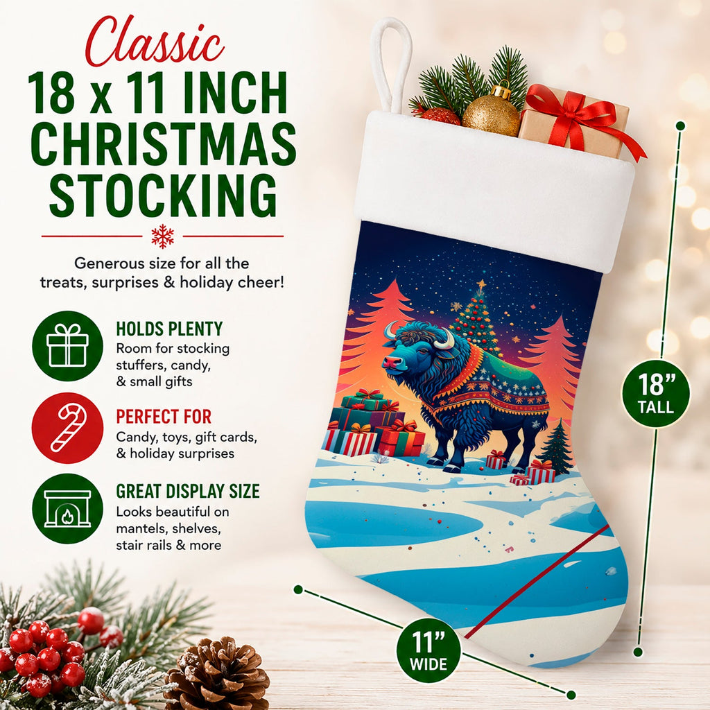 Buffalo Christmas Holiday Stocking Double-Sided Print, Polyester Suede,11x18, Made in USA