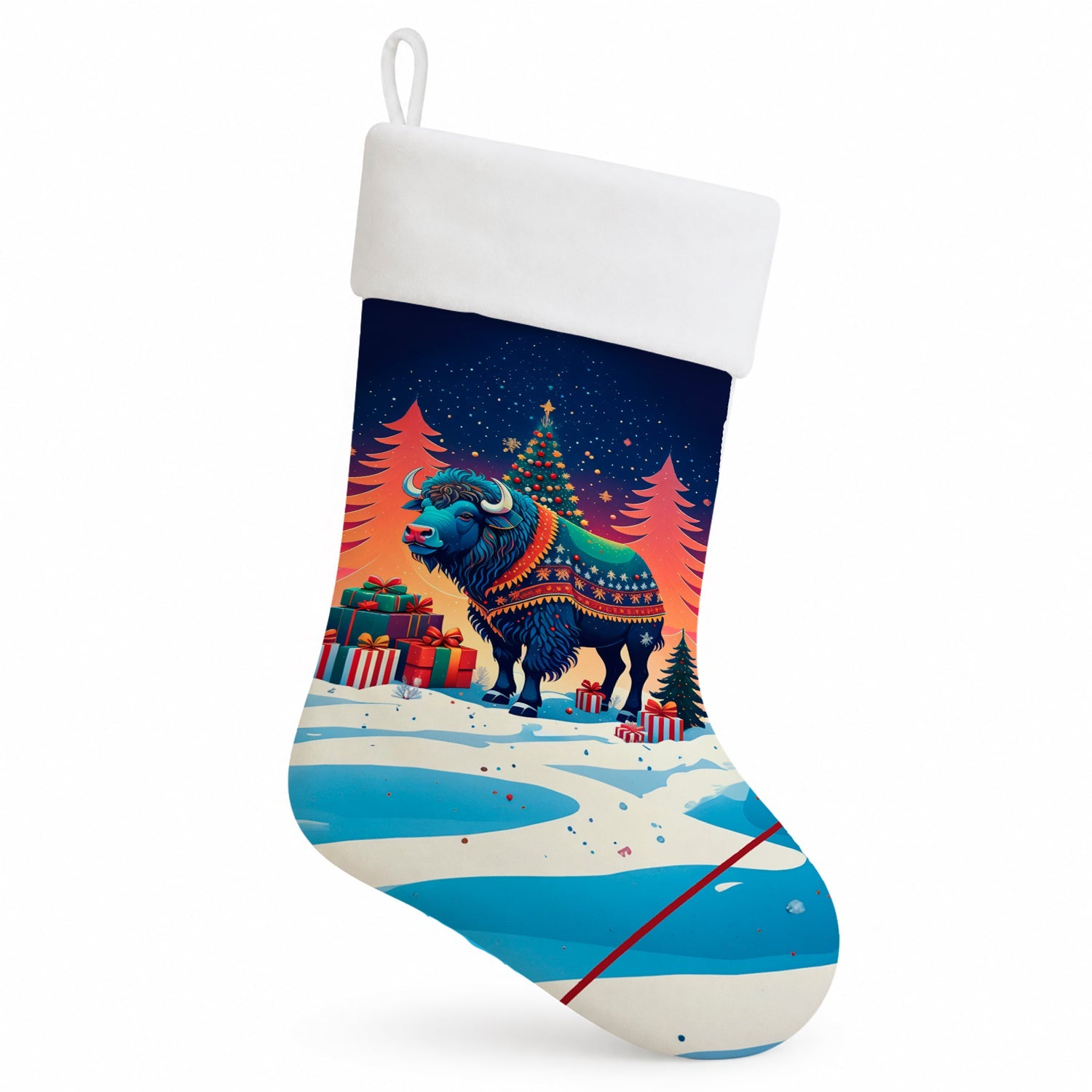 Buffalo Christmas Holiday Stocking Double-Sided Print, Polyester Suede,11x18, Made in USA