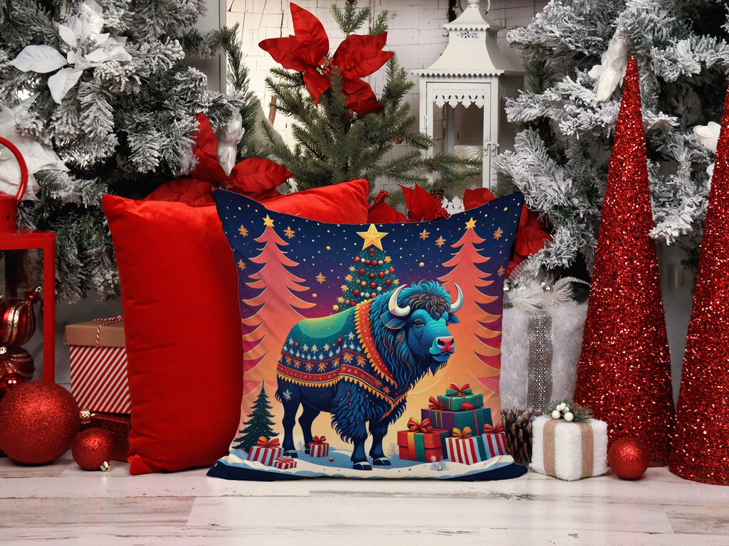 Buffalo Christmas Decorative Throw Pillow 14x14 Indoor Outdoor Accent Cushion, Fabric Cover with Insert for Sofa, Bed, Porch & Living Room