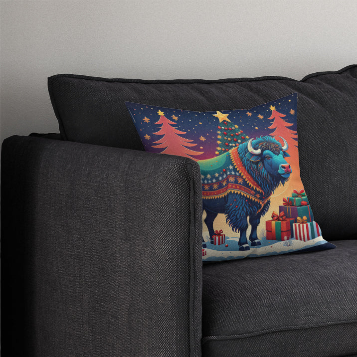 Buffalo Christmas Decorative Throw Pillow 14x14 Indoor Outdoor Accent Cushion, Fabric Cover with Insert for Sofa, Bed, Porch & Living Room