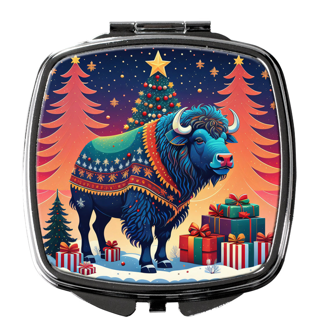Buffalo Christmas Compact Mirror Decorative Travel Makeup Mirror for Women Girls Gifts Pocket Makeup Mirror Folding Handheld