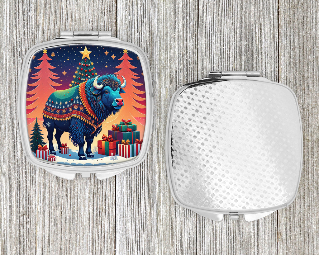 Buffalo Christmas Compact Mirror Decorative Travel Makeup Mirror for Women Girls Gifts Pocket Makeup Mirror Folding Handheld