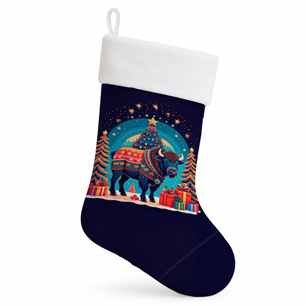 Buffalo Christmas Holiday Stocking Double-Sided Print, Polyester Suede,11x18, Made in USA
