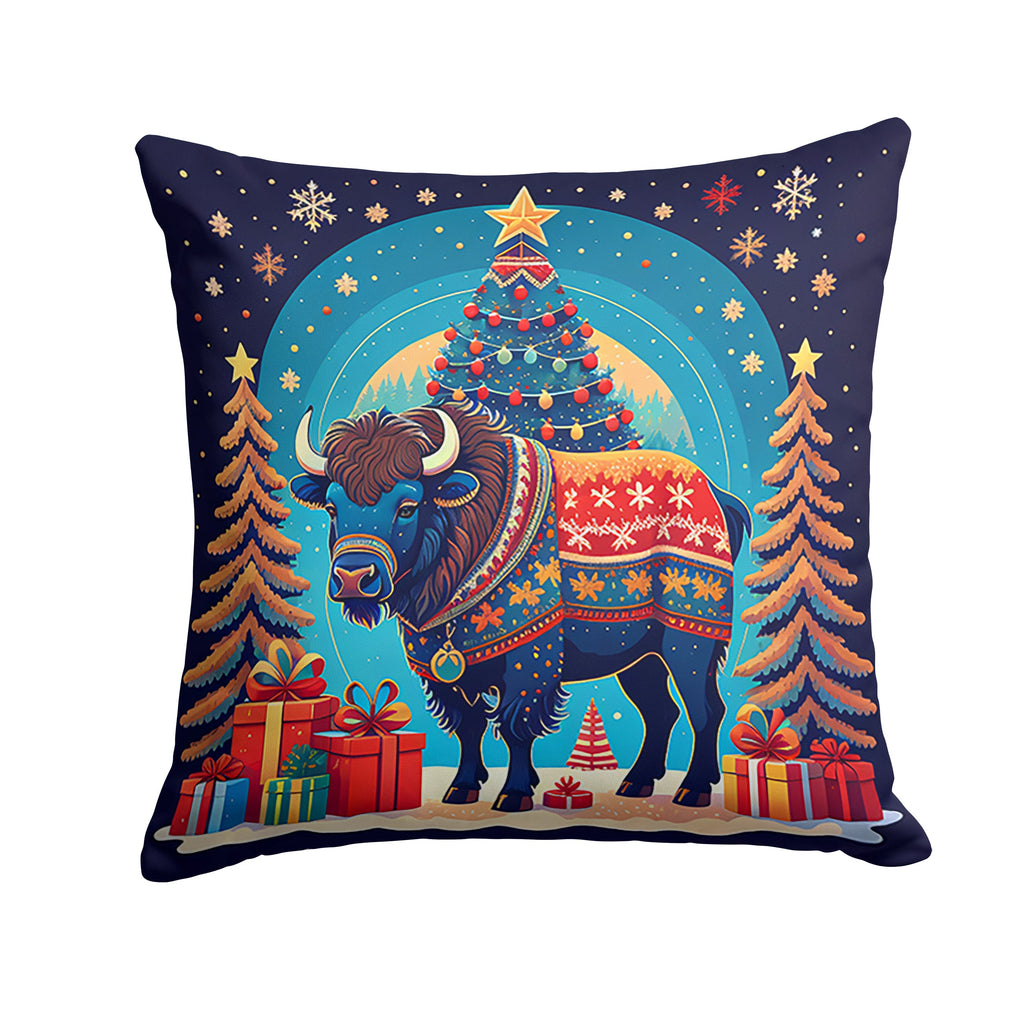 Buffalo Christmas Decorative Throw Pillow 14x14 Indoor Outdoor Accent Cushion, Fabric Cover with Insert for Sofa, Bed, Porch & Living Room