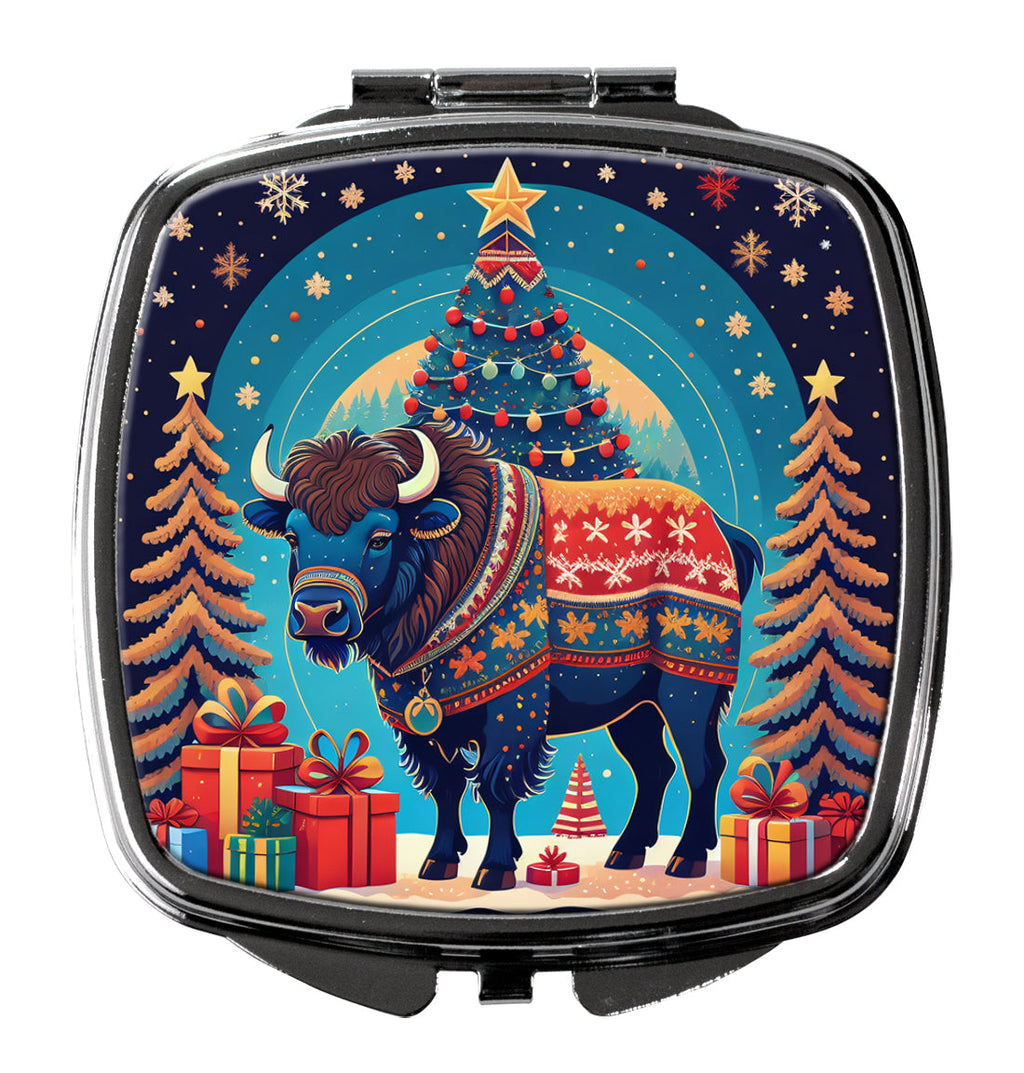 Buffalo Christmas Compact Mirror Decorative Travel Makeup Mirror for Women Girls Gifts Pocket Makeup Mirror Folding Handheld