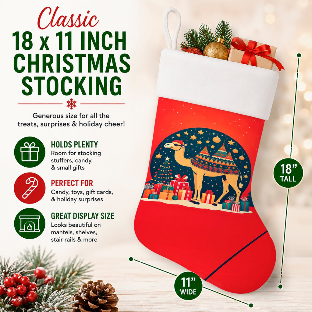 Camel Christmas Holiday Stocking Double-Sided Print, Polyester Suede,11x18, Made in USA