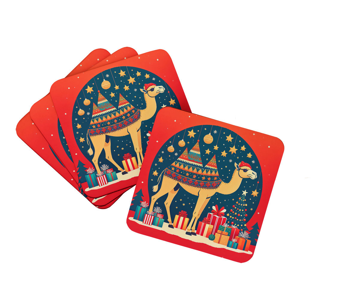 Camel Christmas Foam Coasters Set of 4 Cup Coasters for Indoor Outdoor, Tabletop Protection, Anti Slip, Mouse pad Material