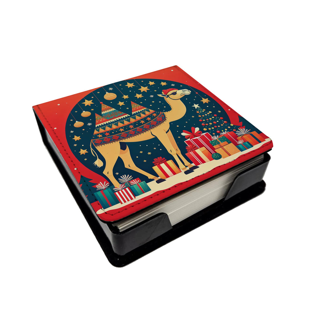 Camel Christmas PU Leather Note Paper Holder with Artist-Designed Cover, Desk Accessory, Office Gift