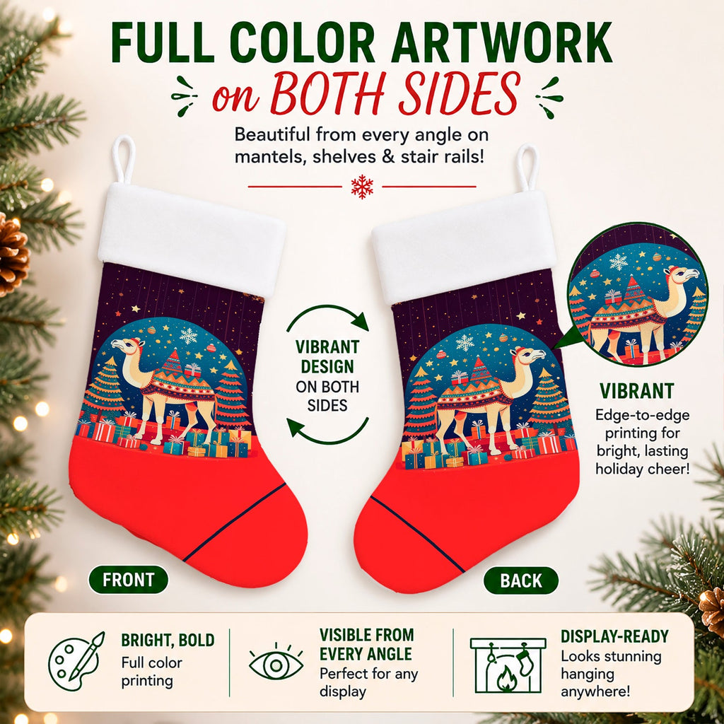 Camel Christmas Holiday Stocking Double-Sided Print, Polyester Suede,11x18, Made in USA
