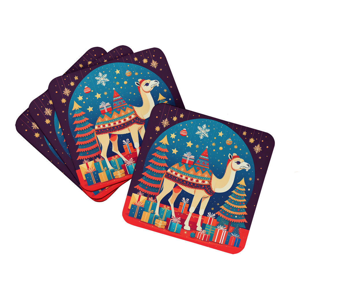 Camel Christmas Foam Coasters Set of 4 Cup Coasters for Indoor Outdoor, Tabletop Protection, Anti Slip, Mouse pad Material