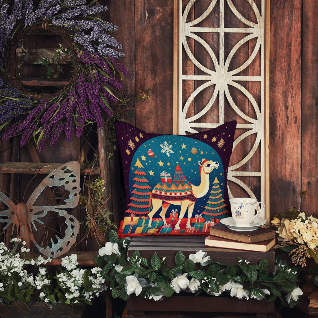 Camel Christmas Decorative Throw Pillow 18x18 Indoor Outdoor Accent Cushion, Fabric Cover with Insert for Sofa, Bed, Porch & Living Room