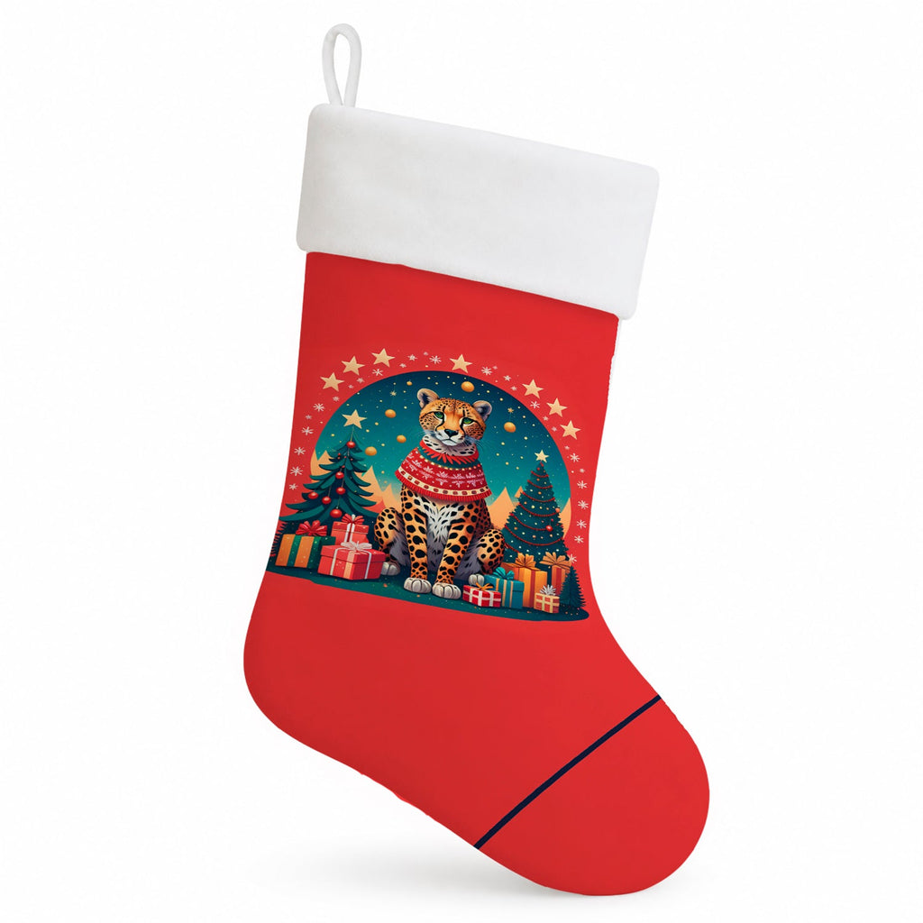Cheetah Christmas Holiday Stocking Double-Sided Print, Polyester Suede,11x18, Made in USA
