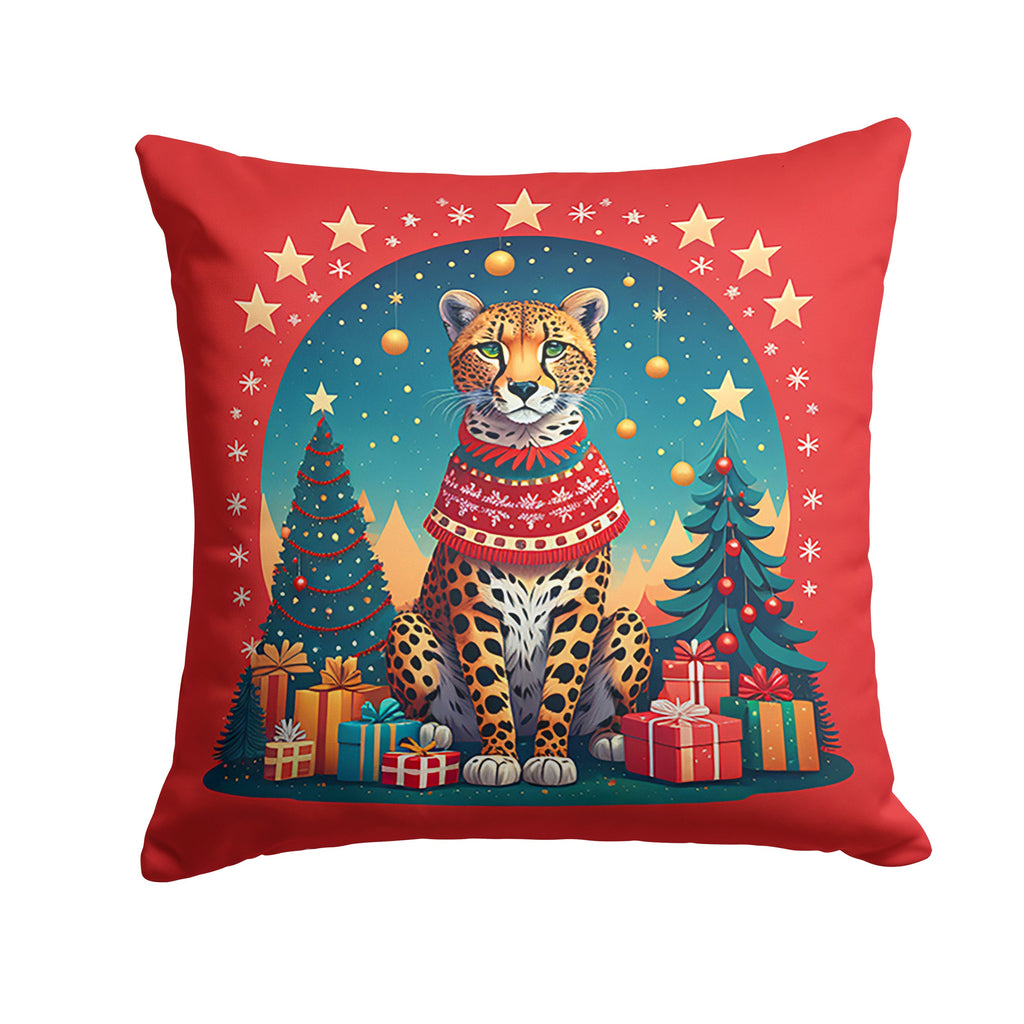 Cheetah Christmas Decorative Throw Pillow 14x14 Indoor Outdoor Accent Cushion, Fabric Cover with Insert for Sofa, Bed, Porch & Living Room