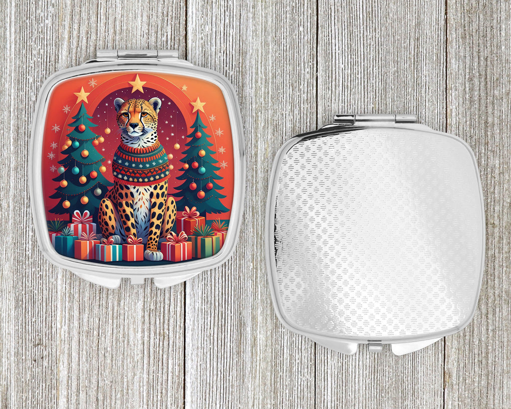 Cheetah Christmas Compact Mirror Decorative Travel Makeup Mirror for Women Girls Gifts Pocket Makeup Mirror Folding Handheld