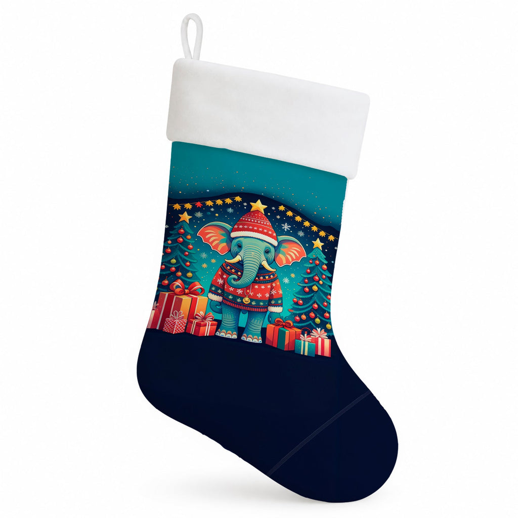 Elephant Christmas Holiday Stocking Double-Sided Print, Polyester Suede,11x18, Made in USA